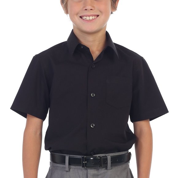 NEW - Boy's Short Sleeve Solid Dress Shirt w/ Chest Pocket - Black - Picture 1 of 1
